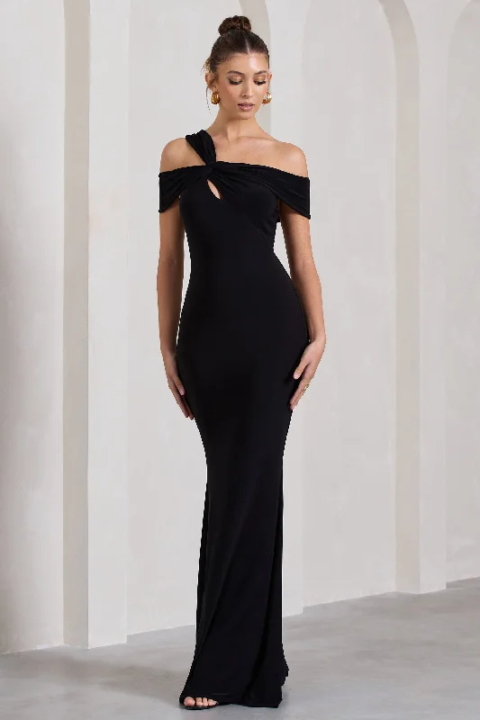 Captivating | Black Strappy Asymmetric Cut-Out Maxi Dress