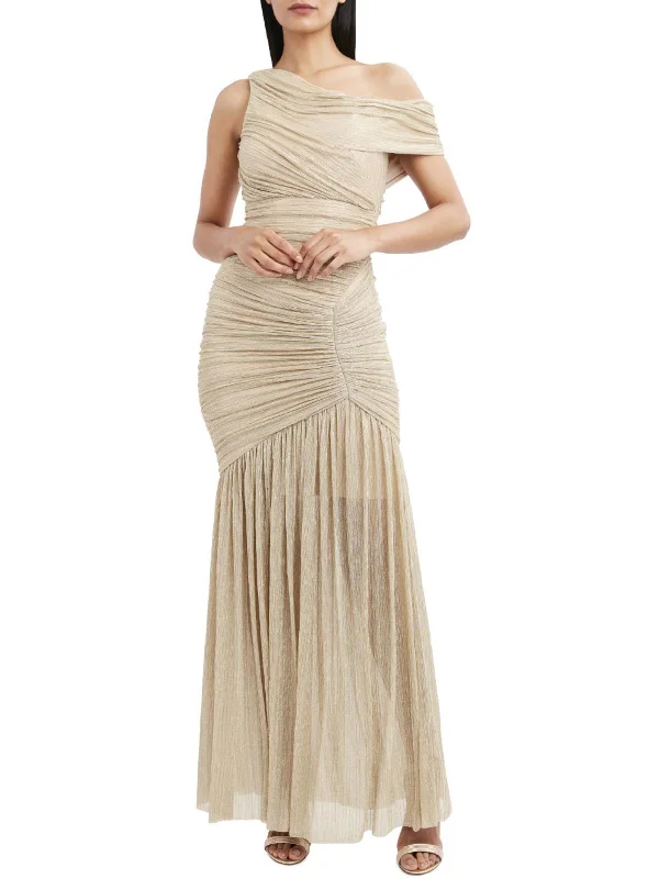 Lillian Womens Metallic One Shoulder Evening Dress