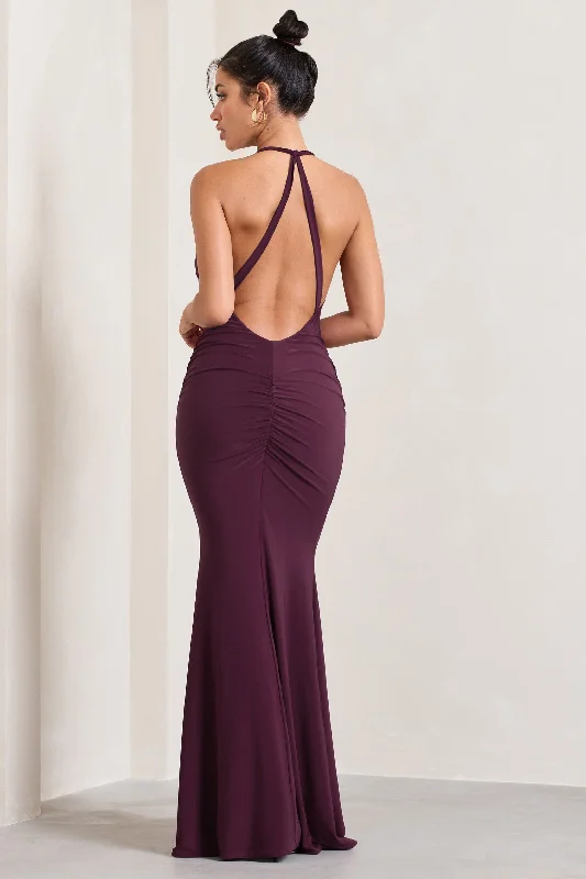 Idol | Burgundy Halter-Neck Split Maxi Dress