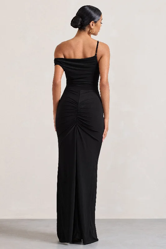 On Film | Black Asymmetric Strappy Split Maxi Dress