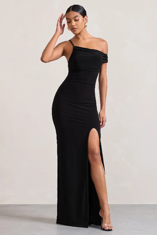 On Film | Black Asymmetric Strappy Split Maxi Dress