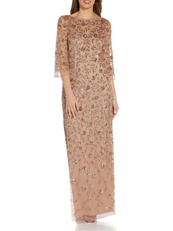 Womens Embellished Bell Sleeve Evening Dress