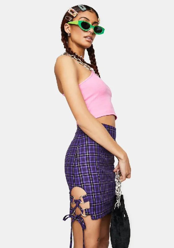 Depict Plaid Lace-Up Mini Skirt