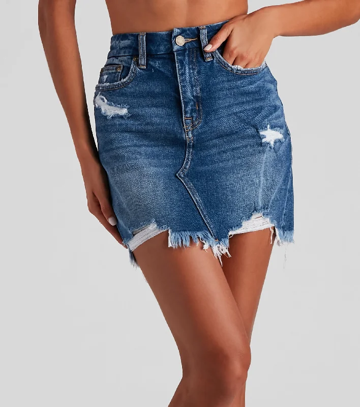 Elise Destructed Denim Mini Skirt by Windsor Denim