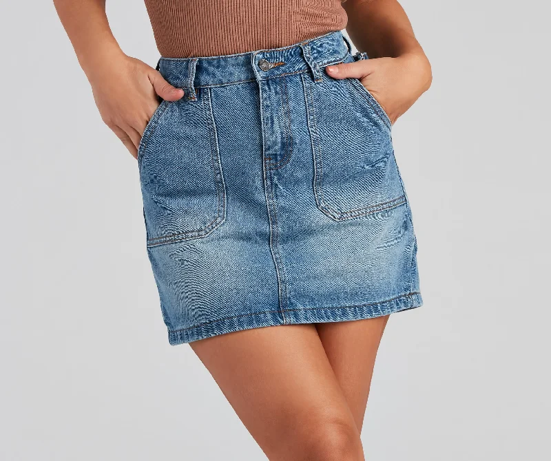 Good Day Buckle Detail Denim Skirt