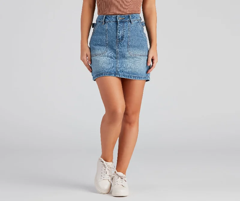 Good Day Buckle Detail Denim Skirt