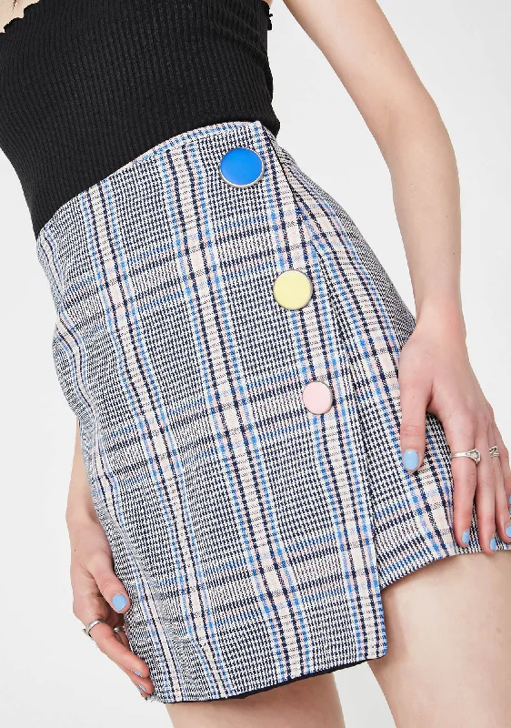 Plaid Mini Skirt With Side Buttons