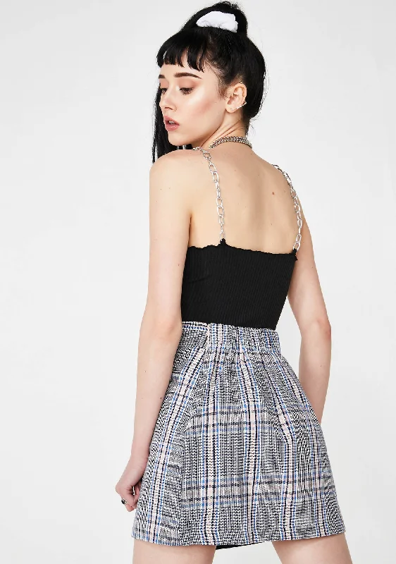 Plaid Mini Skirt With Side Buttons