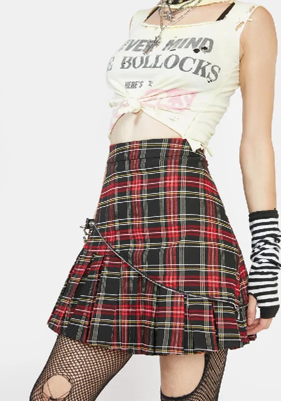 Pleated Hem Plaid Mini Skirt