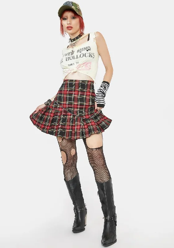 Pleated Hem Plaid Mini Skirt