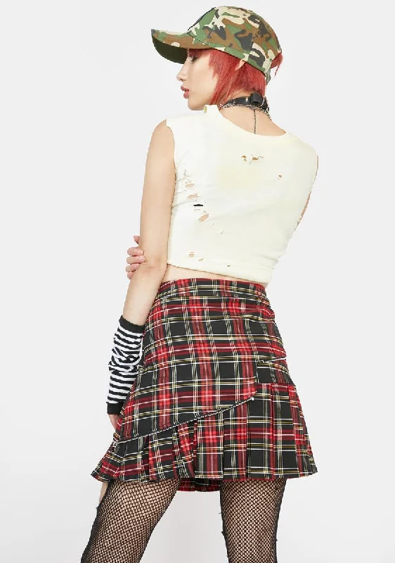 Pleated Hem Plaid Mini Skirt