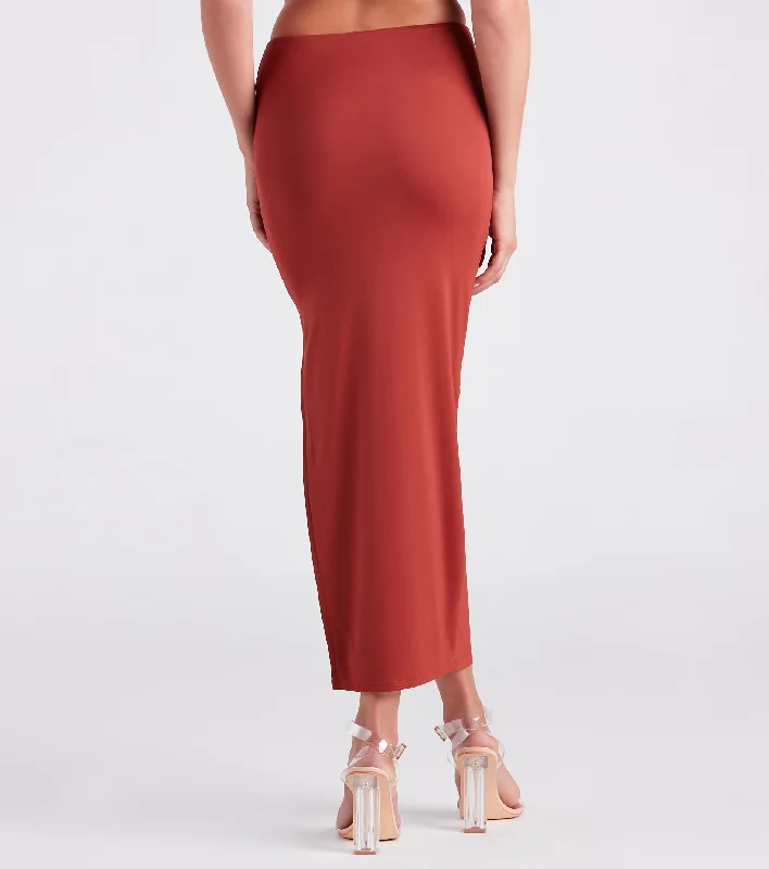 Smooth Silhouette Slit Midi Skirt