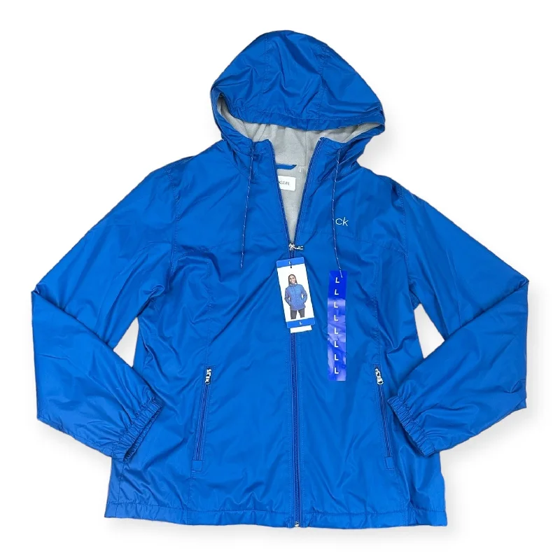 Jacket Windbreaker By Calvin Klein In Blue, Size: L