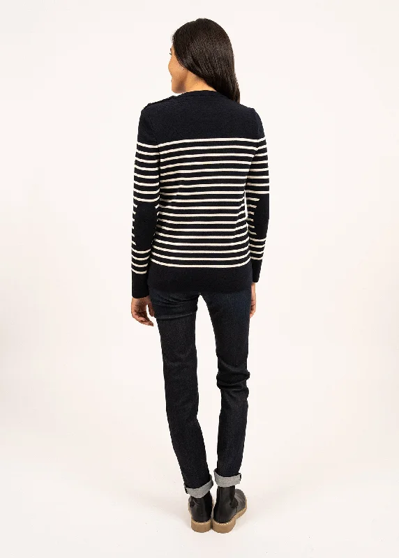 Bregançon striped sailor jumper - solid elbow patches, in wool (NAVY/ECUME)