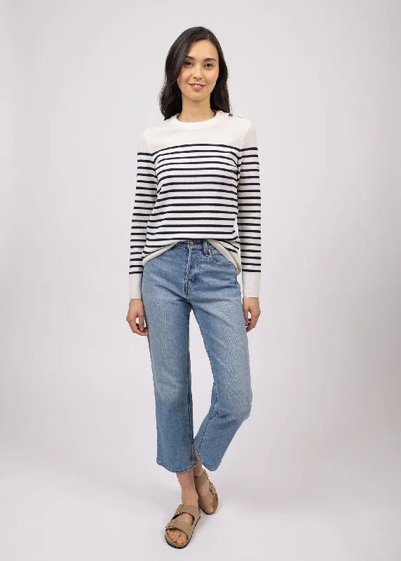 Brégançon striped sailor jumper - with contrasting elbow patches (BLANC/NAVY/NAVY)