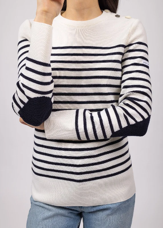 Brégançon striped sailor jumper - with contrasting elbow patches (BLANC/NAVY/NAVY)