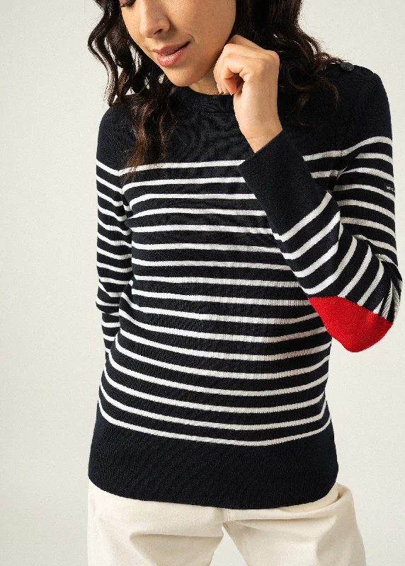 Brégançon striped sailor jumper - with contrasting elbow patches (NAVY/BLANC/TULIPE)