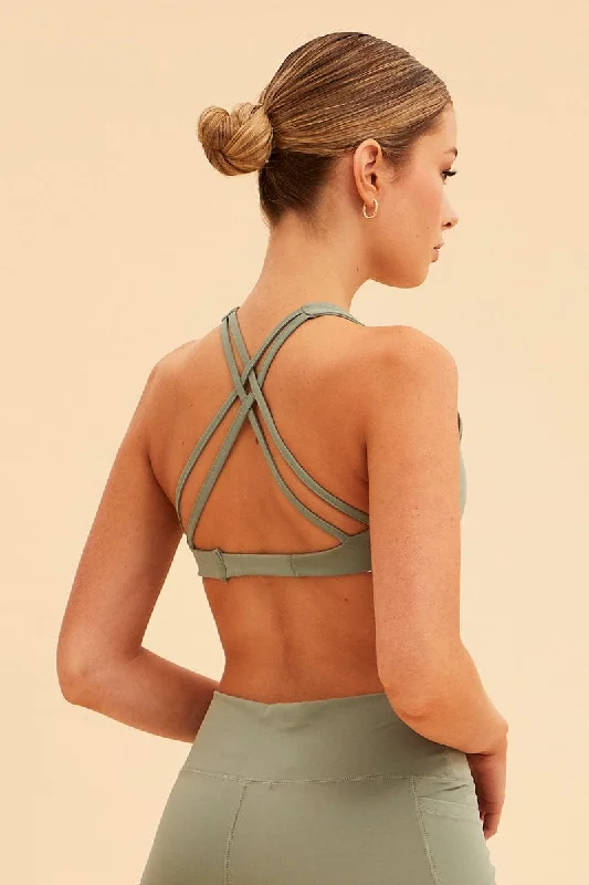 Green Sara Twist Front Active Bralette