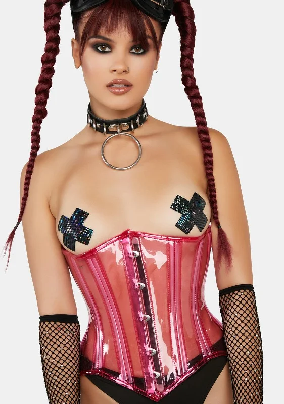 Lavish Pink Clear Curvy Underbust Waist Cincher Corset