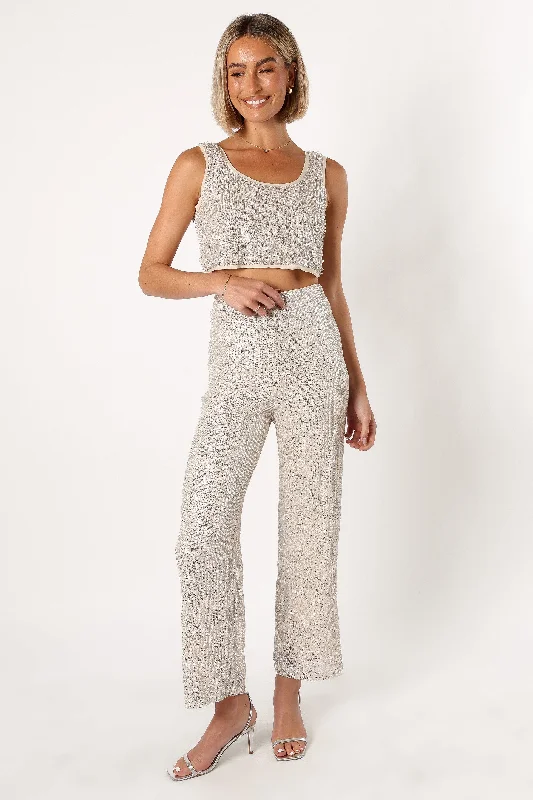 Lilianna Sequin Flare Pant - Silver