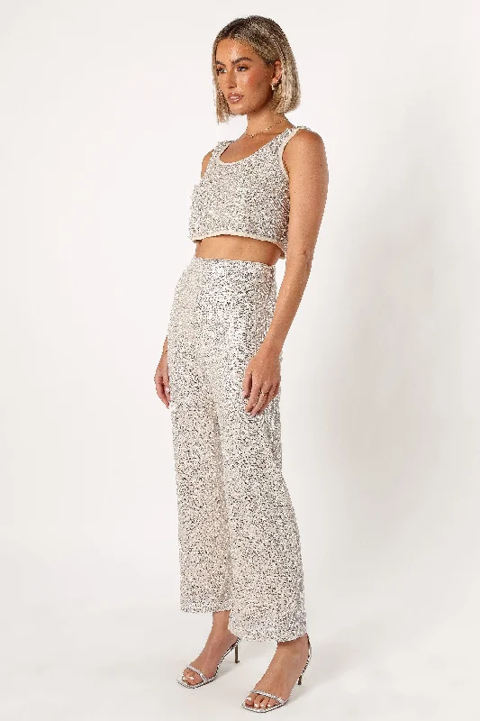 Lilianna Sequin Flare Pant - Silver