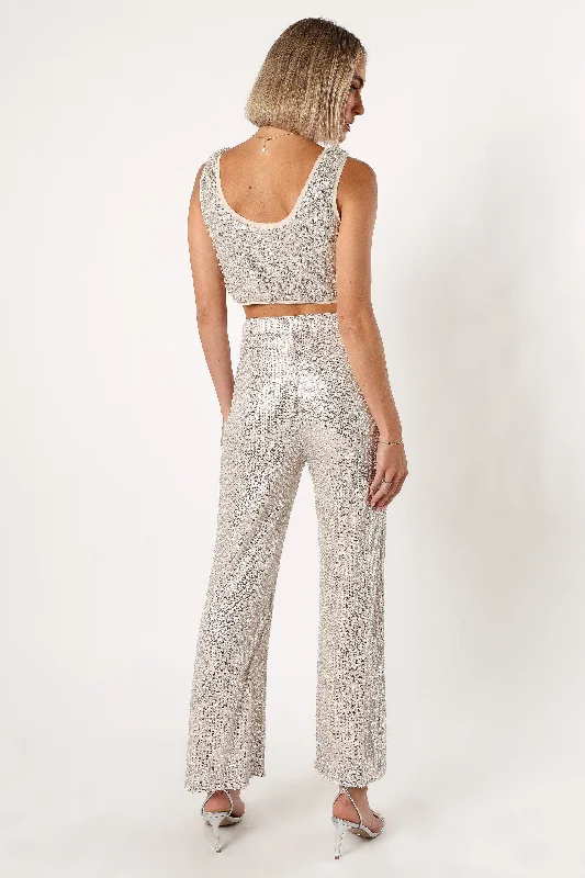 Lilianna Sequin Flare Pant - Silver