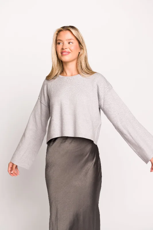 Maggie Cropped Knit Sweater in Heather Grey