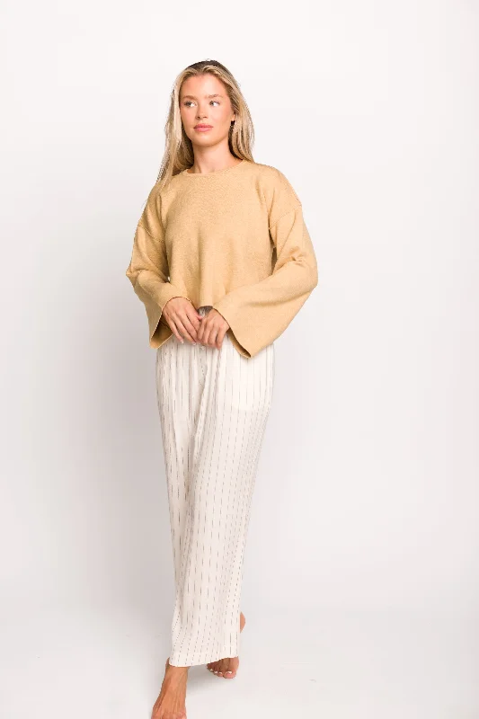 Maggie Cropped Knit Sweater in Taupe