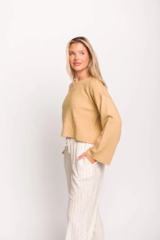 Maggie Cropped Knit Sweater in Taupe