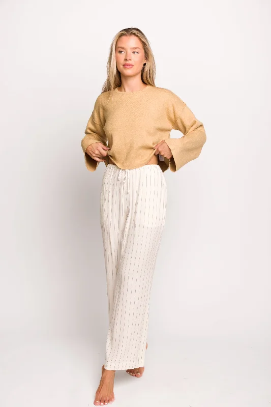 Maggie Cropped Knit Sweater in Taupe