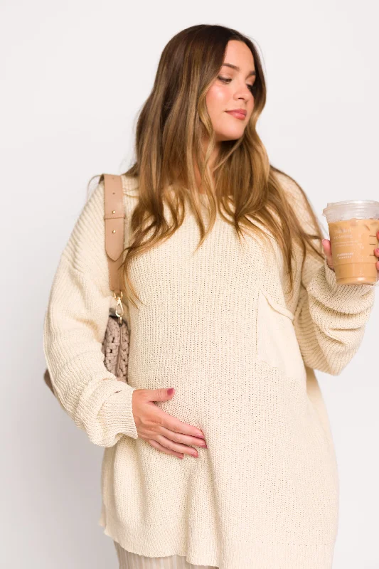 Mavey 100% Cotton Oversized Sweater with Pocket in Natural