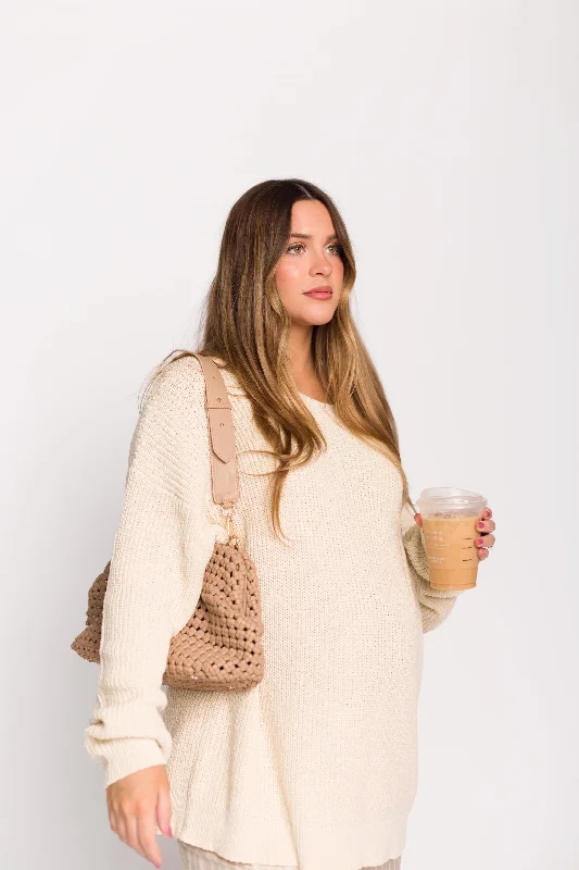 Mavey 100% Cotton Oversized Sweater with Pocket in Natural