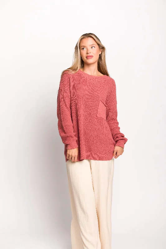 Mavey 100% Cotton Oversized Sweater with Pocket in Rose