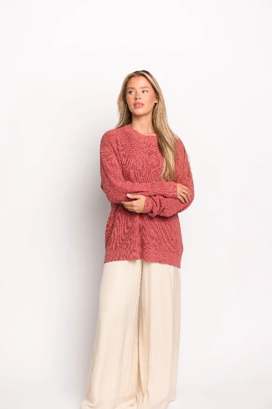 Mavey 100% Cotton Oversized Sweater with Pocket in Rose