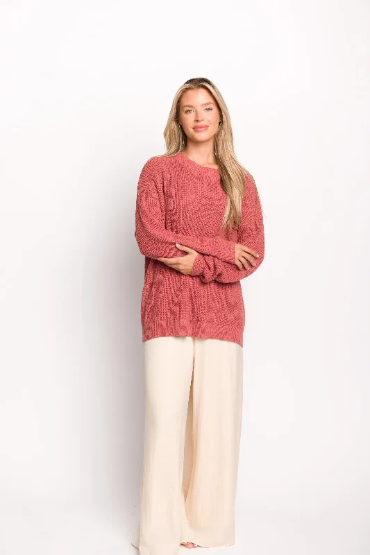 Mavey 100% Cotton Oversized Sweater with Pocket in Rose