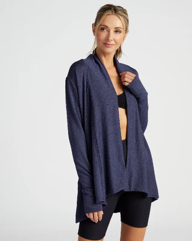 Open Front Pocket Cardigan with Thumbholes