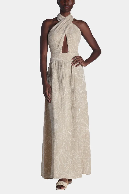 Organic Gauze Criss Cross Halter Cut Out Maxi Dress