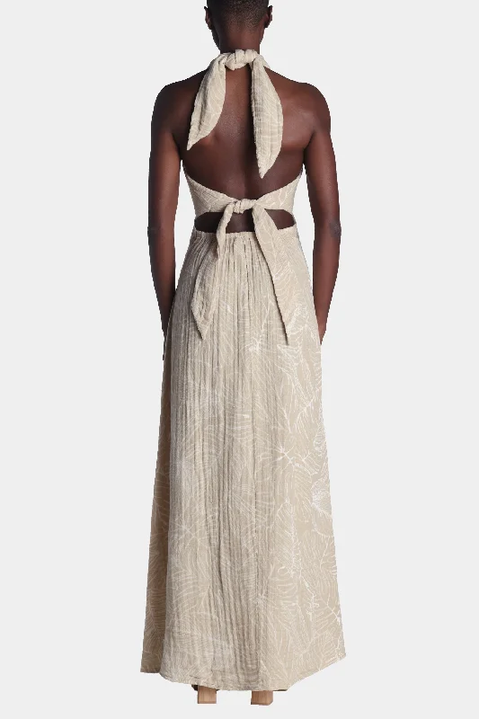 Organic Gauze Criss Cross Halter Cut Out Maxi Dress