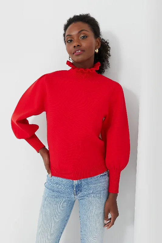 Red Ruffle Collar Raley Sweater