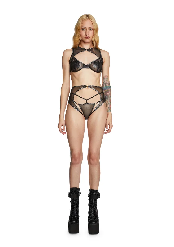 Sheer Your Love Metallic Mesh Lingerie Set