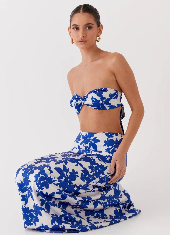 Sky Gaze Low Rise Maxi Skirt - Blue Floral