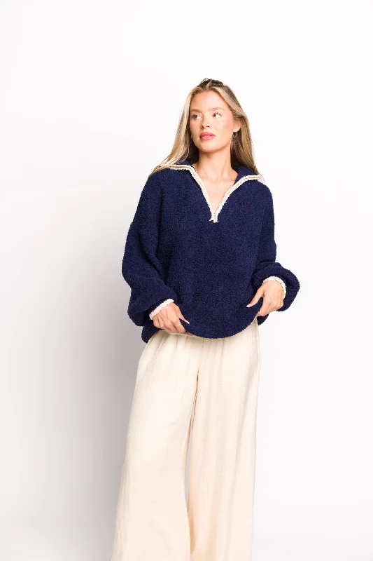 Jody Soft Knit Quarter-Zip Sweater in Navy