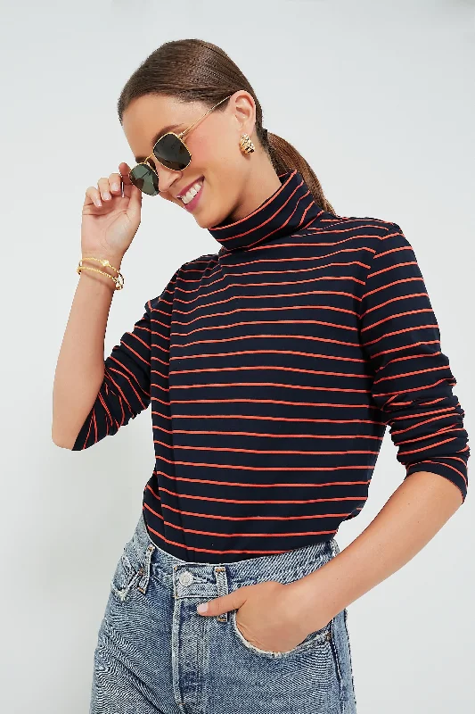 The Navy and Poppy Striped Turtleneck