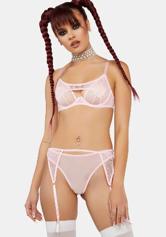 x Hustler Greta Pink Fishnet Suspender Thong