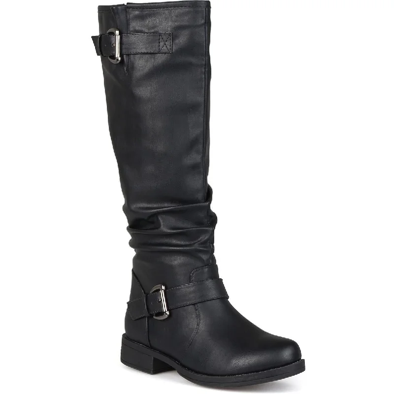 Womens Faux Leather Round Toe Knee-High Boots