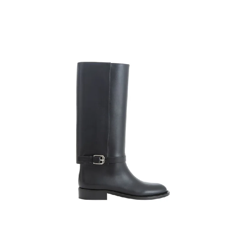 Burberry Elegant Leather Boots in Timeless Women's Black