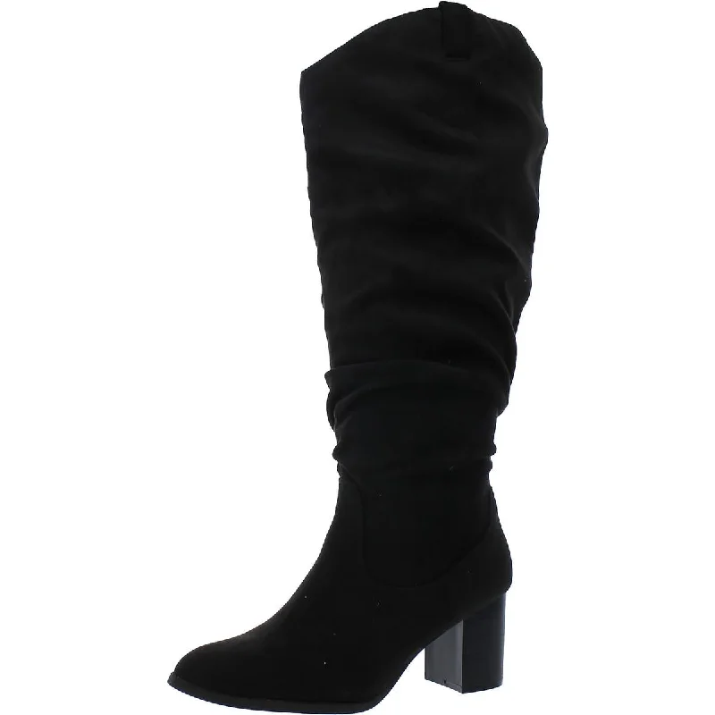 Womens Faux Suede Almond Toe Knee-High Boots