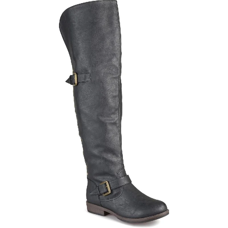 Womens Faux Leather Buckle Over-The-Knee Boots