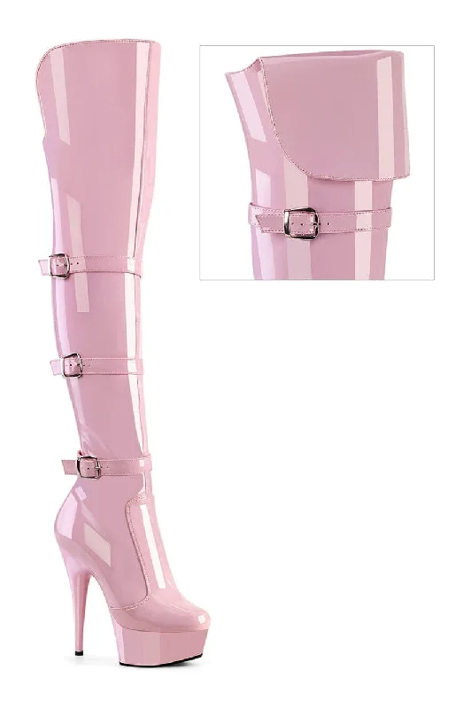 DELIGHT-3018 Pink Patent Thigh Boot