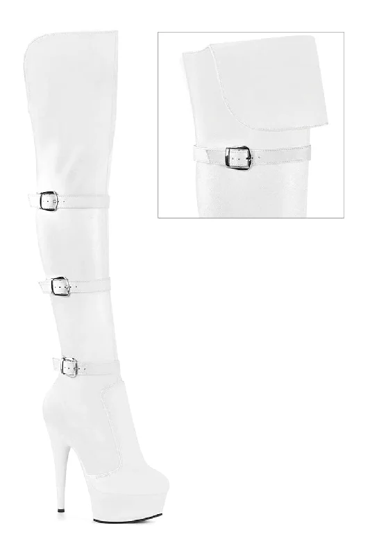 DELIGHT-3018 White Faux Leather Thigh Boot